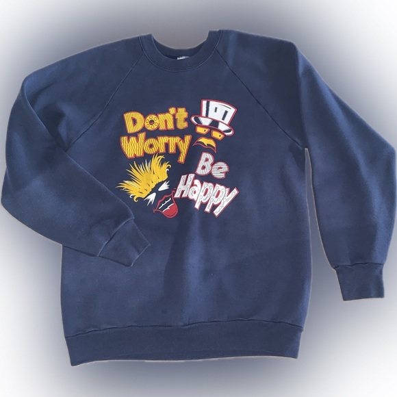 Tops - Vintage Don’t Worry Be Happy Crew Neck Sweatshirt Fleece USA Graphic Large